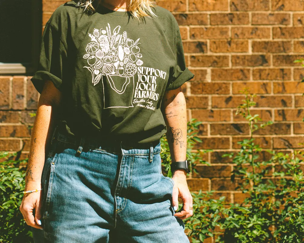 Boulder County Farmers Market Support Your Local Farmers Screen Print T Shirt by Anthem Branding 4