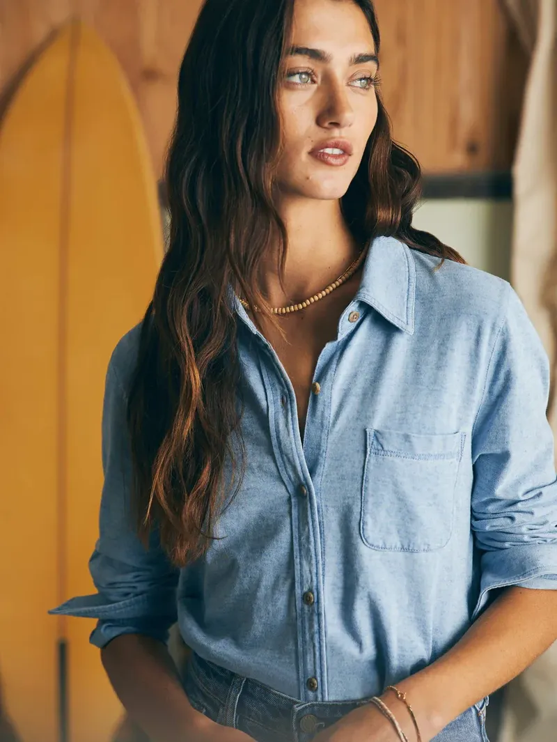 Faherty Sunwashed Knit Shirt Light Indigo Wash corporate sales by anthem branding 11