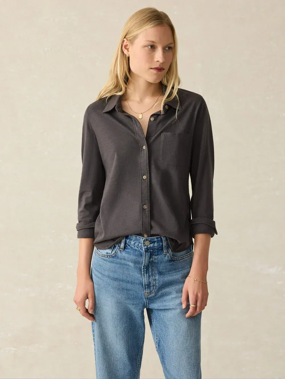 Faherty Sunwashed Knit Shirt Washed Black corporate sales by anthem branding 11