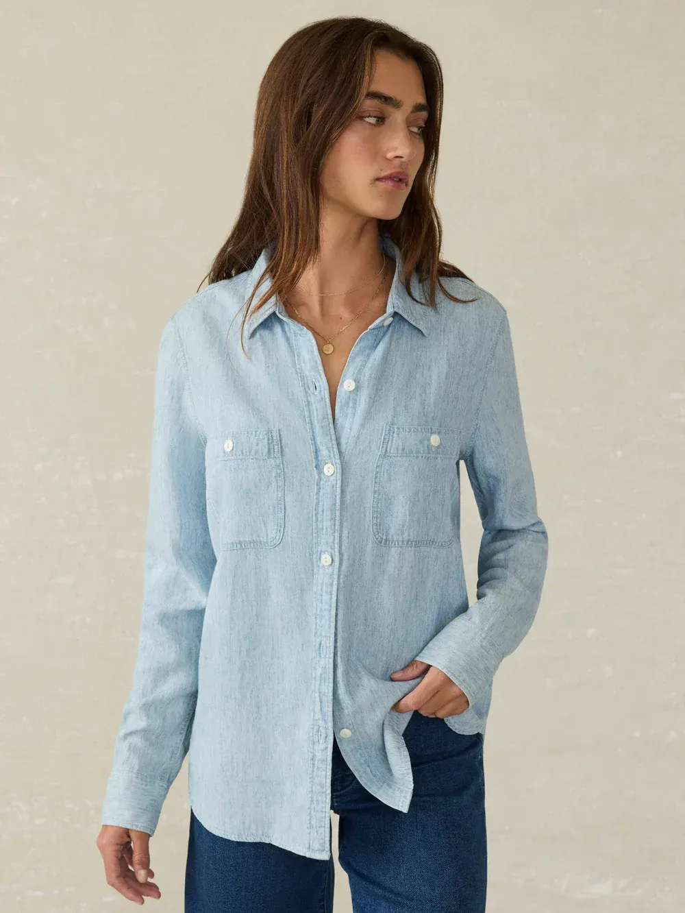 Faherty Tried True Chambray Shirt Mid Wash corporate sales by anthem branding 11