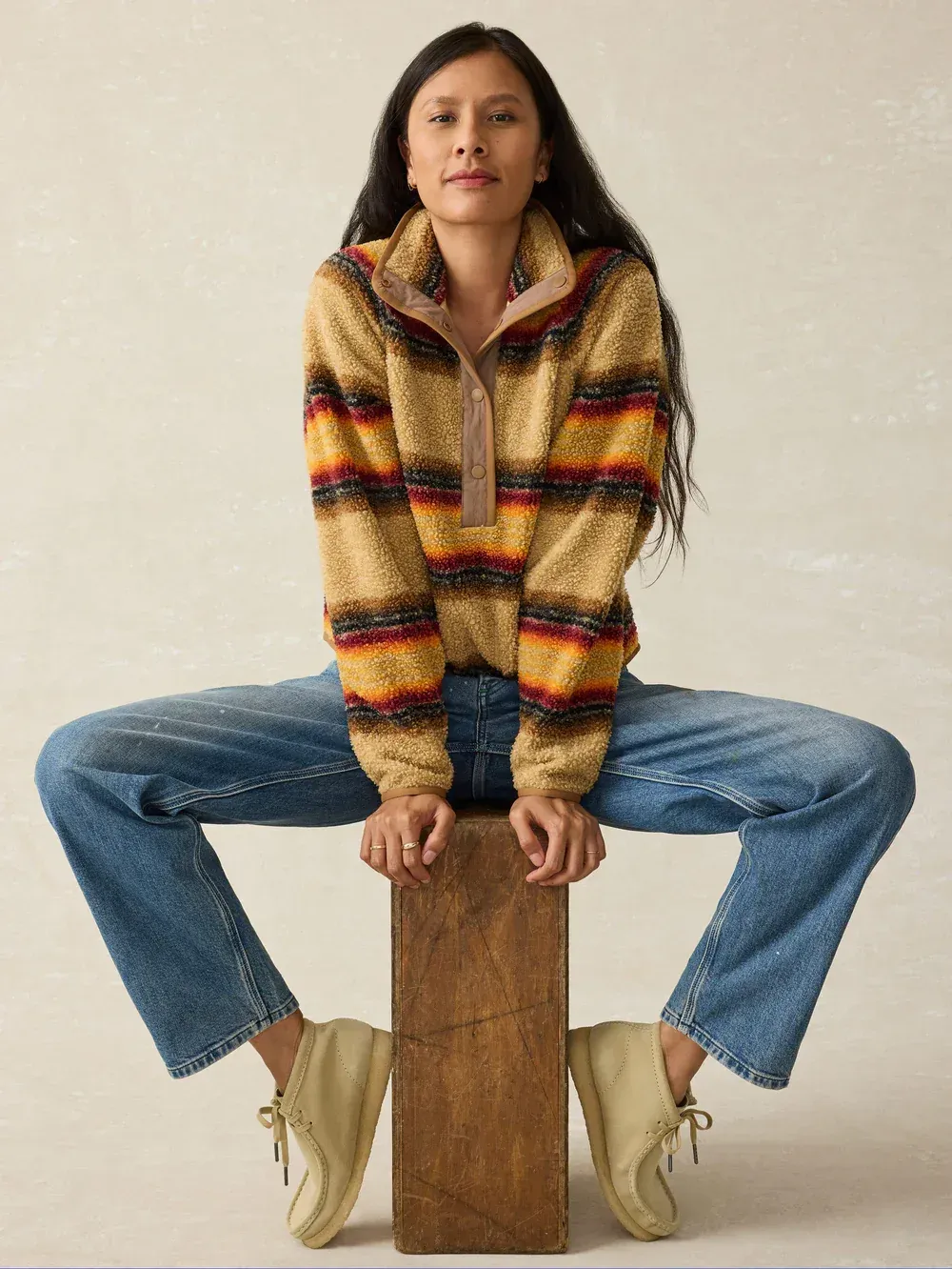 Faherty Fireside Fleece Popover Bonfire Stripe Bonfire Stripe corporate sales by anthem branding