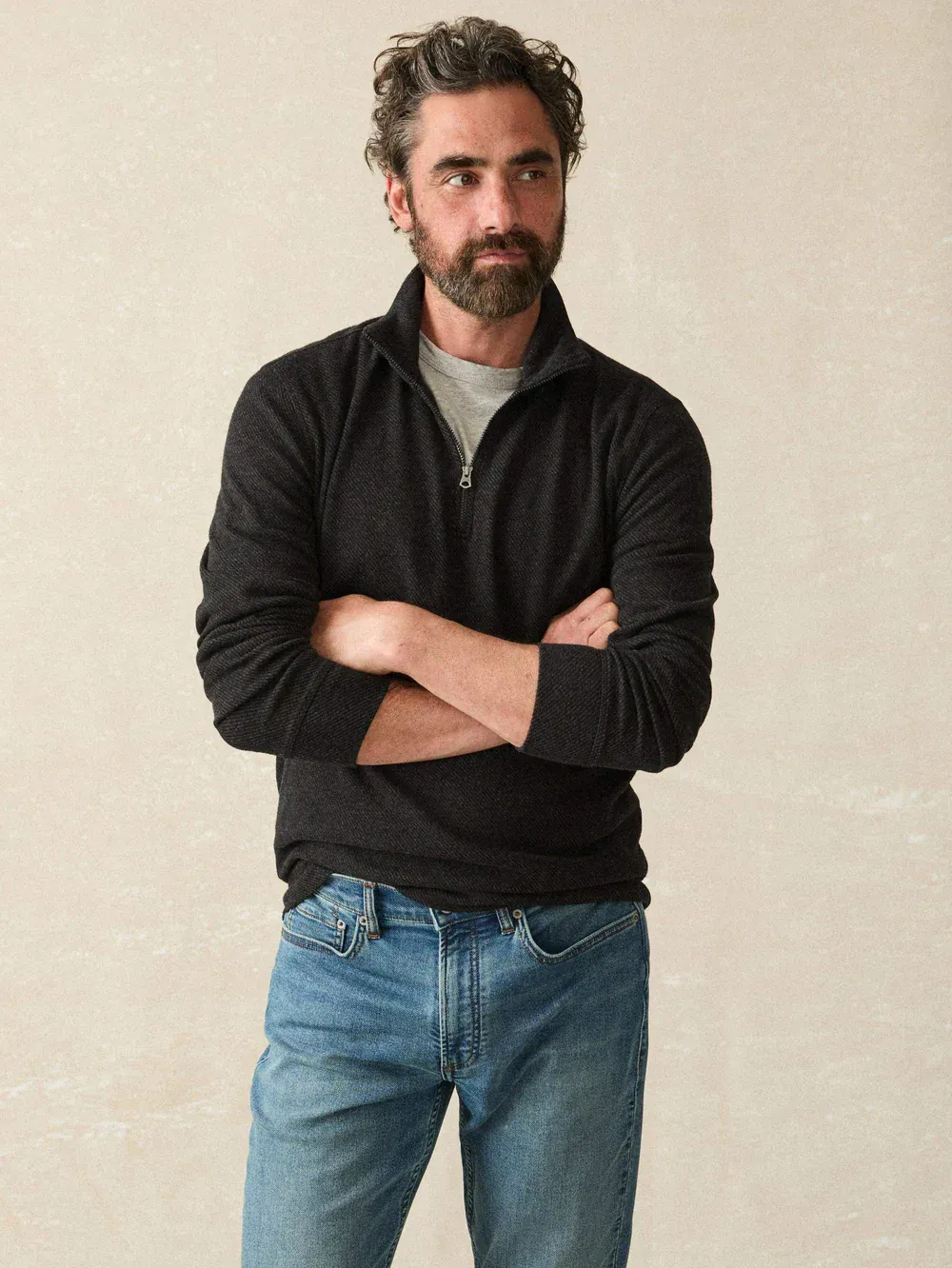 Faherty Legend Sweater Quarter Zip Heathered Black Twill nights corporate sales by anthem branding