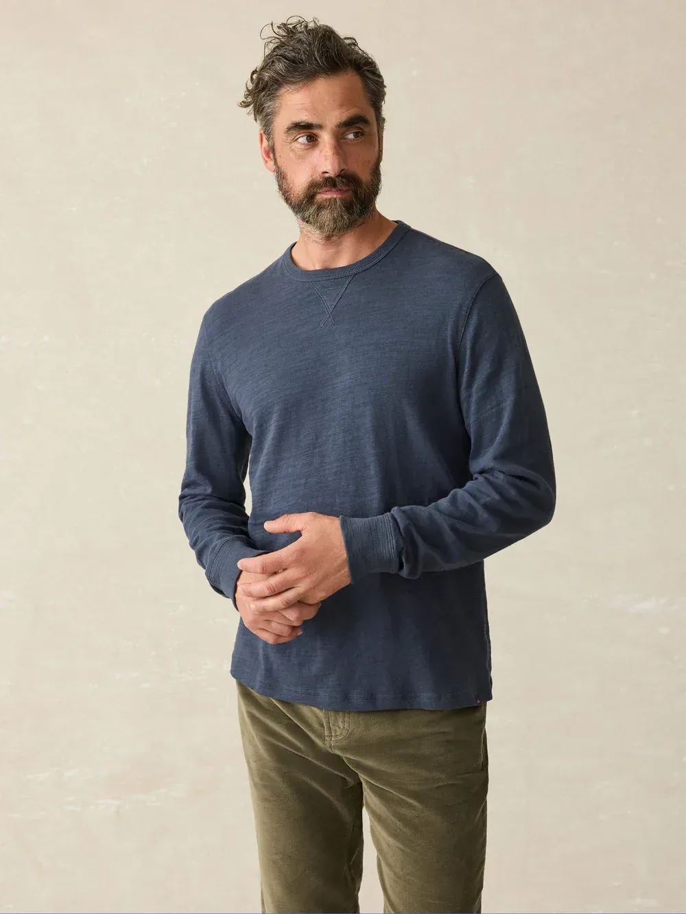 Faherty Sunwashed Slub Crew Blue nights corporate sales by anthem branding