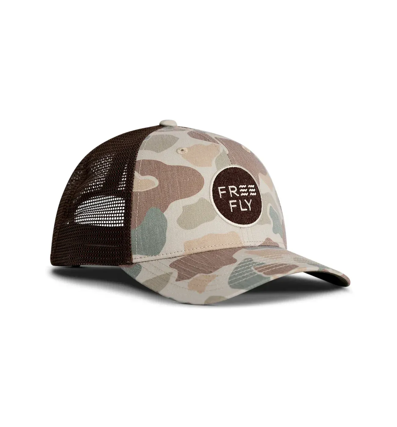 Free fly Vintage Camo Trucker hat group sales by anthem branding