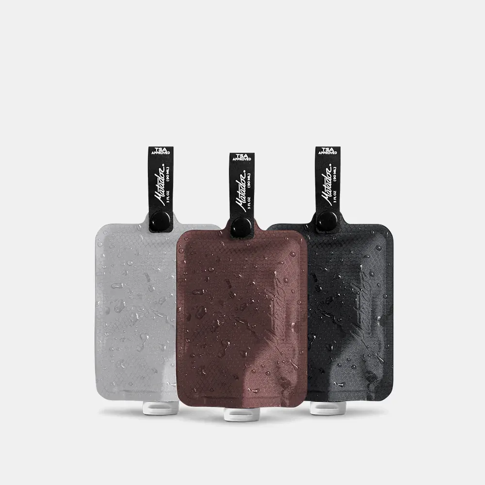 Matador equipment flatpak toiletry bottles by anthem branding