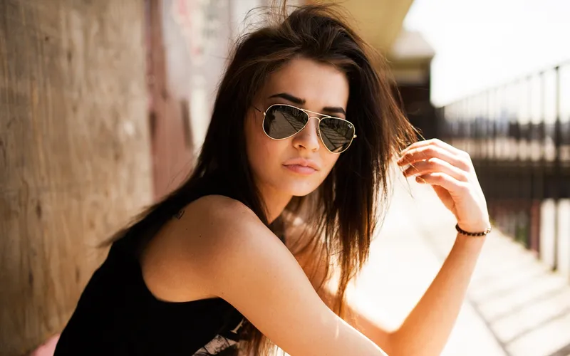 4597371 women brunette lips looking at viewer glasses tattoo sunglasses ray ban aviators ray ban