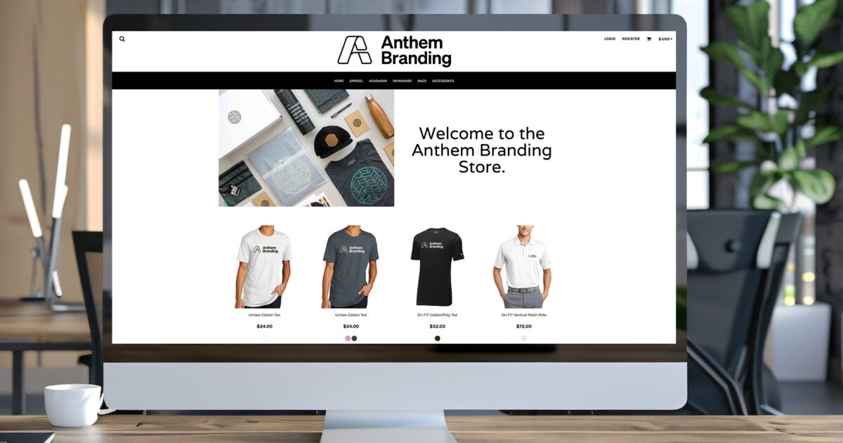 Build your custom company swag store online Anthem Branding